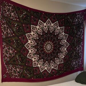 Bohemian Mandala Wall Tapestry - Burgundy and Olive